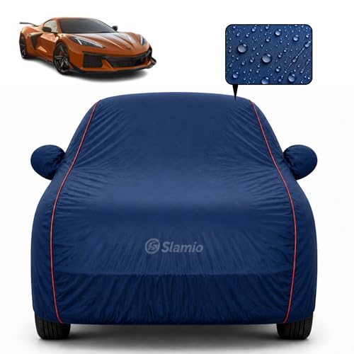 Image of Car Cover for Chevrolet Sports | 100% Waterproof Heavy-Duty 3-Layer Car Body Cover | All-Weather Rain, UV, Sun & Dust Protection | Custom Fit | Mirror & Antenna Pockets | Navy Blue