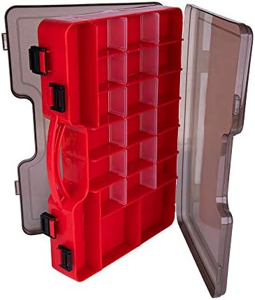 Goture Fishing Box Fishing Tackle Box Organizer Double Sided Plastic Storage Portable Handle Included 44 Compartments Hard Case Medium 12 8 3 Smoke Red