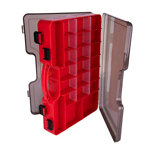 Goture Fishing Box Fishing Tackle Box Organizer Double Sided Plastic Storage Portable Handle Included 44 Compartments Hard Case Medium 12 8 3 Smoke Red #TOP2