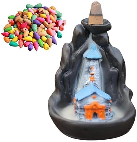 Shree Kedarnath Dham Temple Smoke Fountain Backflow Incense Holders Idol with Free 10 Smoke Cones for Meditaion Place, Living Room, Temple