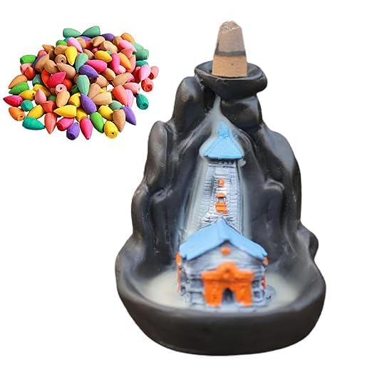 The World Decor Shree Kedarnath Dham Temple Smoke Fountain Backflow Incense Holders Idol with Free 10 Smoke Cones for Meditaion Place, Living Room, Temple