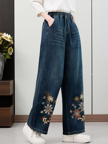 Women's Mid-Rise Waist High Stretch Bootcut Jeans Embroidery Denim Pants with Pockets4