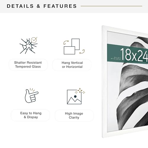 MCS Studio Gallery 18x24 Poster Frame White Woodgrain, Vertical & Horizontal Wall Hanging Large Picture Frame for Photos, Posters & Art Prints (1-Pack)