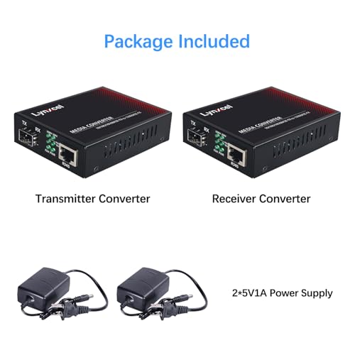 Image of Gigabit Fiber Media Converter, Open SFP Slot SFP to Ethernet Converter, 10 /100 /1000Base-TX to 1000Base-FX Fiber Ethernet Converter, Support SFP Gigabit Modules, 1 Pair