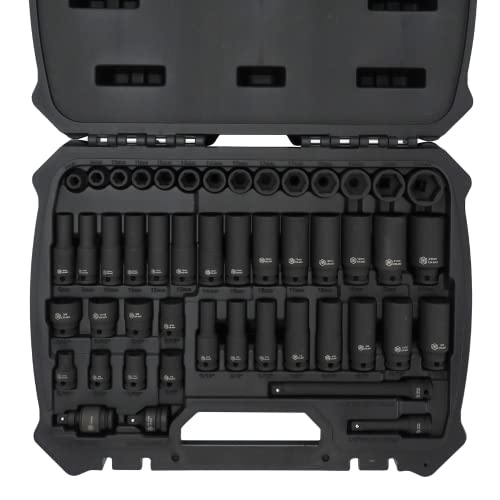MichaelPro MP005035 3/8" Drive Impact Socket Set Metric and Standard SAE Sizes (5/16” to 3/4" and 8 to 24mm), 48-Piece Standard and Deep Sockets, CR-MO, Mechanic Socket Set