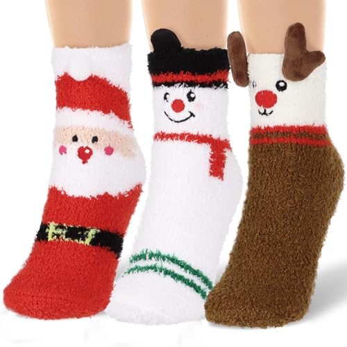 BETESSIN 3 Paar Weihnachtssocken Unisex Kinder 34-39 - Flauschige...