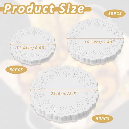 WQNNQW Tortenspitze,150 Stück Tortenunterlage Rund,Tortenspitzen Rund,Tortenpapier,Papierdeckchen Tassenuntersetzer Papier für Kuchen Desserts Snacks (4.5inch 6.5inch 8.5inch)