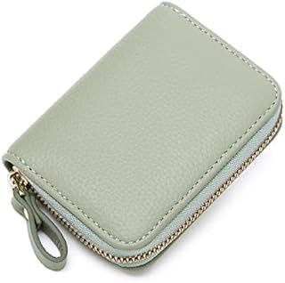 Womens Credit Card Holder, Small RFID Blocking Ladies Wallet with Stainless Steel Zipper Leather Accordion Green Wallets Case for Women ID Compact Slim Blocked Zip Accordian Cards (green) A3PBKB-1