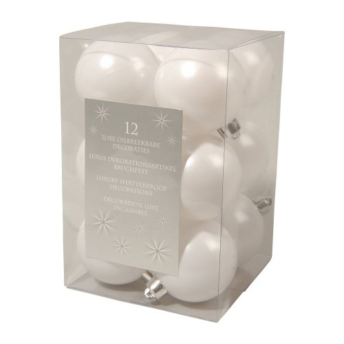 Christbaum Kugeln weiß, bruchfester Kunststoff, 12-er Packung, 60 mm