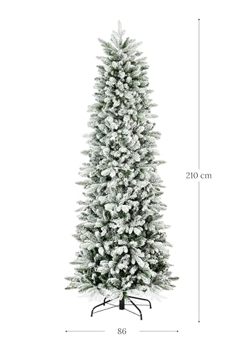 BOP Albero di Natale Slim Innevato Enea 210 cm, in PE Real Touch e PVC, Borsa Omaggio, Apertura ad Ombrello, Design Snello e Slanciato, Alto e Stretto - 8
