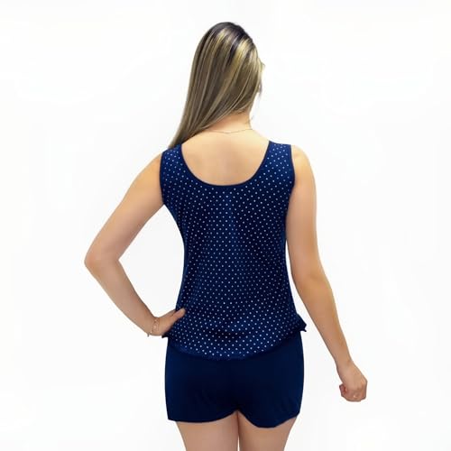 Baby Doll Feminino Adulto Pijama Regata Verão Roupa Dormir Tamanho:G;Cor:Azul