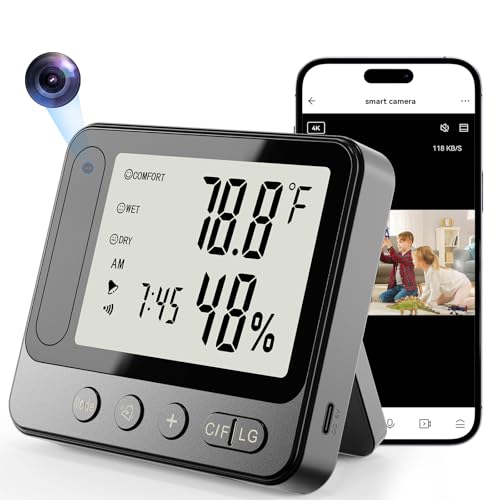 Tccbac Hidden Spy Camera Thermometer Hygrometer 4K WiFi Night Vision Black