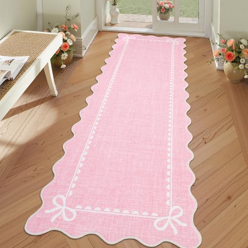 GarveeHome Scalloped Hallway Runner Rug 2x6 Non Slip Bedroom Rugs, Pink