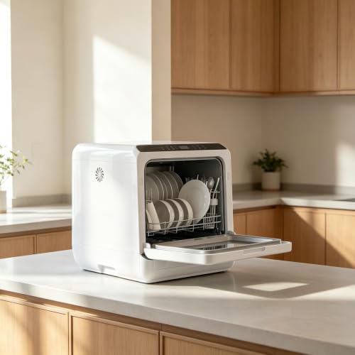 Portable Countertop Mini Dishwasher – 1.6 Gal Tank, 5 Wash Cycles + Air-Dry, Ideal for Apartments & RVs