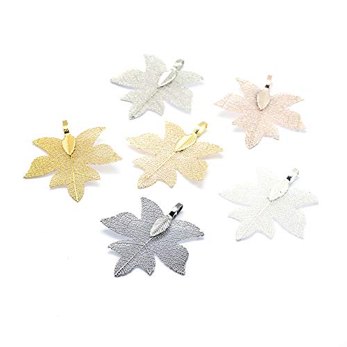 Ph Pandahall KK-G321-F-YILISI Pandahall 10Pcs Maple Leaf Large Hole Natural Real Filigree Leaf Pendants Charms Brass Plated 1.49-1.34X0.02 Inch cover