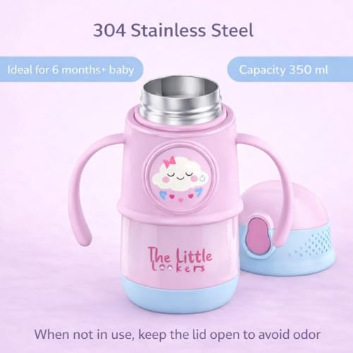 Image of THE LITTLE LOOKERS Stainless Steel Hot & Cold Sipper Bottle for Kids | 300 Milliliters | Rust-Proof | BPA-Free | Double-Wall Vacuum Insulation Water Bottle | Ideal for School and Travel | Pink