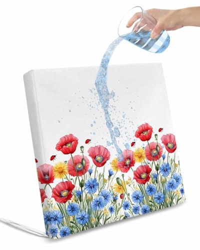 2 Pack Red Blue Floral Waterproof Cushion Covers with Ties, Outdoor Patio Chaise Lounge Chair Seat Cushion Slip Covers Replacement(Only Cover) Independence Day Watercolor Wildflower 24