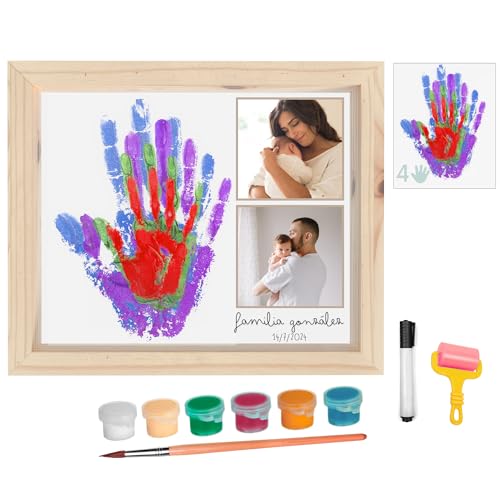 HuBorns – Kit de impressões familiares com tintas, moldura de impressões de bebê recém-nascido, presente familiar original, lembrança para pais e filhos e decoração para o lar