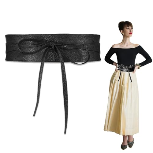 Cylocrya Damengürtel, 1 Stück, Schwarz Obi-Gürtel Für Damen, Breiter Gürtel Mit Schnürung Für Kleider Und Oberteile, （Mitte Breite 6,3cm,große Größe） Elegantes Und Verstellbares Accessoire