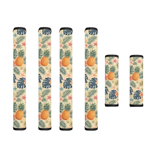 Image of Fridge Door Handle Covers Set of 6 Kitchen Appliance Decor Handles Glove Anti-Slip Protectors Washable Fabric Refrigerator Decor Accessories, Tropical Pineapple Monstera Palm Leaf