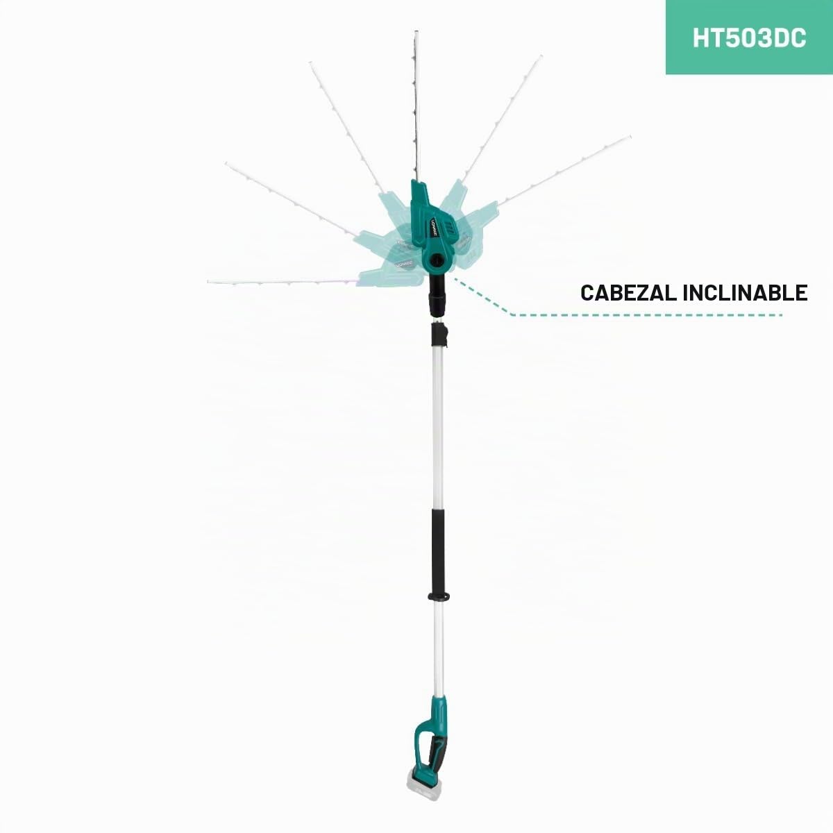 VONROC Cortasetos telescópico 20V (sin batería ni cargador rápido) - Cuchilla inclinable - Pértiga extensible (200-260 cm)