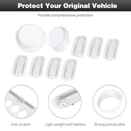 CheroCar for JK Mesh Grille Grill Insert & Headlight Cover Trim Exterior Accessories for Jeep Wrangler JK 2007-2017,White… by CheroCar - Image 7
