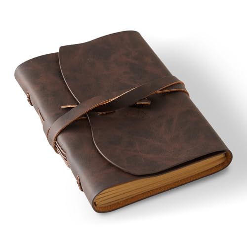Image of RILIHO Leather Journal Notepad, Small Notebook 4.8x6.5 Inches, Mini Journal, Retro Premium Planner, Lined Diary Vintage Style, Ideal for Women and Men, Artists, Travelers, Dark Brown