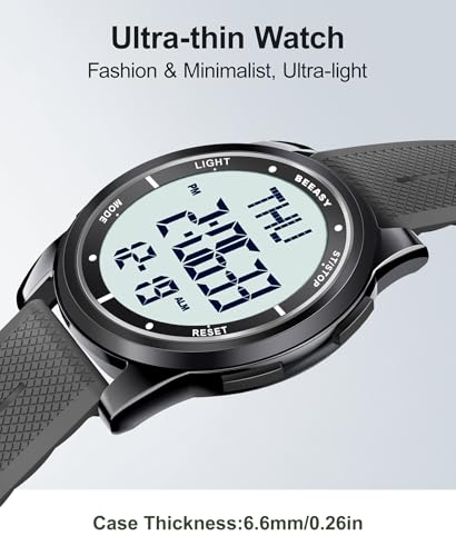 Beeasy Digital Watch Waterproof with Stopwatch Alarm Countdown Dual Time, Ultra-Thin Super Wide-Angle Display Digital Wrist Watches for Men Women4