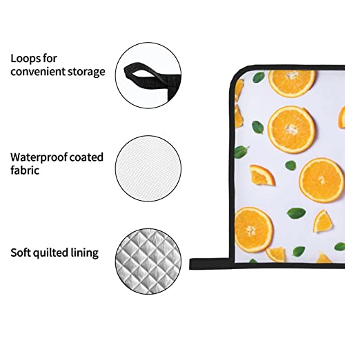 Oven Mitts And Pot Holders 4Pcs Sets Orange Fruit Print High Heat Resistant Oven Mitts With Oven Gloves And Hot Pads Potholders For Kitchen Baking Cooking Grilling Non-Slip Cooking Mitts #TOP5