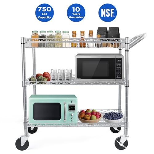 WDT-Heavy-Duty-3-Tier-Utility-CartWire-Rolling-Carts-with-Wheels-Commercial-Grade-Service-Cart-with-Shelving-Liners-and-Handle-Bar-Metal-Carts-for-Kitchen-Office-Hardware-750LBS-Capacity-Silver WDT Heavy Duty 3 Tier Utility CartWire Rolling Carts with Wheels Commercial Grade Service Cart with Shelving Liners and Handle Bar Metal Carts for Kitchen Office Hardware 750LBS Capacity Silver