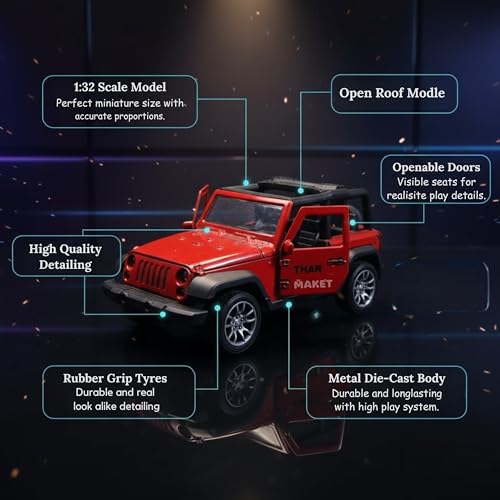 Image of HOMEYS 1:32 Scale DieCast Metal Toy Car with Pull Back Action - Openable Doors and Realistic Detailing Mini Model Vehicle for Kids Boys Girls and Collectors (RED-Open ROOF)