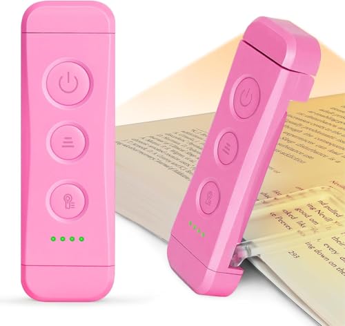 Image of Clip-On LED Book Lamp for Night Reading, USB Rechargeable Study Light for Students, 3 Brightness & Color Modes, Eye-Care Portable Foldable Reading Light for Bed & Travel (NEW - Pink)