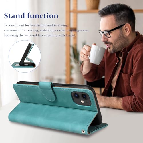 JHWVVTF for iPhone 11 Case Wallet, [RFID Blocking 4 Card Slots] Phone Stand, Wrist Strap, Magnetic Closure, Soft Leather Shockproof Protective Flip Cases Cover (Green) by JHWVVTF - Image 3