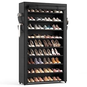 Shoe Rack with Covers – 10 Tiers Tall Shoe Rack Organizer Large Capacity Shoe Shelf Storage 40 Pairs Space Saving Vertical Shoe Storage Organizer for Closet, Entryway, Dorm, Bedroom