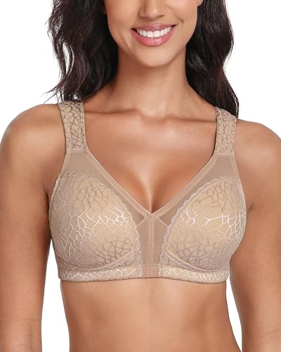 Lemorosy Damen Komfort Vollschalen Minimizer BH Ohne Bügel Ungepolstert Große Brüste Starker Halt Bügelloser Klassischer Entlastungs Bra (80C, Braun) 1
