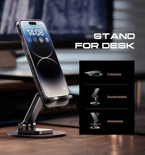 Image of Loire Height & Angle Adjustable Cell Phone Stand, 360 Rotation Foldable Aluminium Desktop Phone Holder Mount, Universal Dock for iPhone, iPad & Other Smartphones (4-10 inch Devices) - White