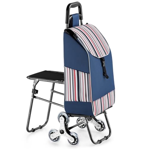 Carrito de compras portátil con asiento y función de escalada de escaleras para un fácil transporte de comestibles y solución de descanso