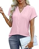 Hot Weather Clothes Cute Tops for Women Summer Outfits Business Casual Eyelet Short Sleeve Blouse Beach Wear Pink Ladies Spring L