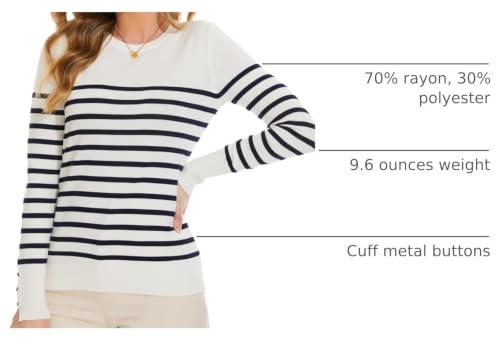 Image of Spicy Sandia Womens Striped Sweaters Dressy Knit Tops White and Navy L
