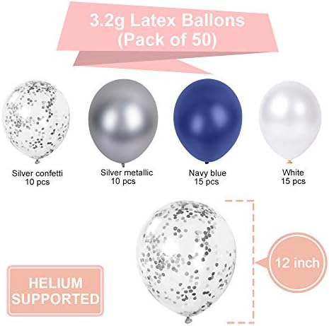 Navy Blue and Silver Balloons SKYIOL Dark Blue Silver Pearl White Helium Balloons Pack 50 Pcs 12 inch Confetti Metallic Latex Balloon for Birthday Wedding Baby Shower Graduation Party Decoration