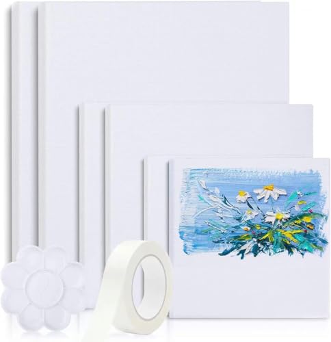 8Pcs Canvases Kit for Painting 40x30 30x20 20x15 6Pcs Stretched White Canvas with Petal Paint Tray/Tape Artist Canvases Frame Board Panels Cotton Canvas for Oil Acrylic Watercolor