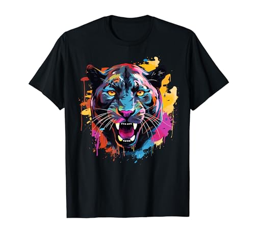 Splash Art Wildlife Big Cat Lover Jaguar coloré noir T-Shirt