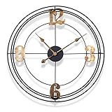 XDLEDMKIZ Reloj de Pared para decoración de Interiores, de Metal, sin tictac, de Cuarzo, de 23 Pulgadas, Hueco, silencioso, Retro, para Sala de Estar.