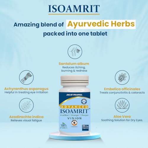 Image of Jagat Pharma ISOAMRIT Eye Care Capsules, 60 Count - Natural Relief for Dry Eyes, Moisturizes Eyes, Gentle formula, Post-surgical Care, Headache, Unisex, Capsules