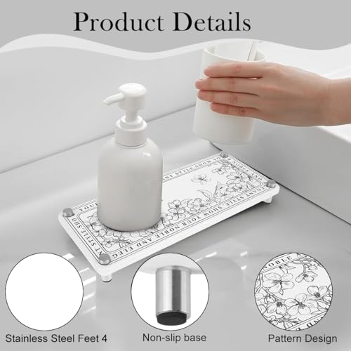 Image of HASTHIP Multipurpose Organizer for Toiletries, Makeup, Elegant Print Countertop Rack for Bathroom, Dressing Table, Small Diatom Mud Water Absorbing Storage Shelf (25x10cm)
