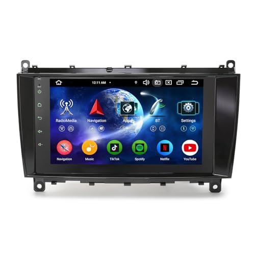 Erisin 8-Kern 4GB RAM+64GB ROM 8 Zoll Android 16 Autoradio Bluetooth GPS Navi für Mercedes Benz CLK-Klasse W209 C209 A209 Unterstützt DAB+ Wireless CarPlay Android Auto DSP WiFi 4G FM A2DP RDS Canbus