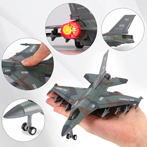 F-16 Fighter Jet Falcon Diecast Military Toy Vehicle - 1:400 Scale Air Force Pullback Metal Alloy Aircraft Model With Flashing Lights And Sound #TOP1