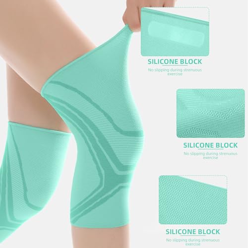 BOODPET Kniebandagen Damen Herren 2er-Pack – Atmungsaktive Kniebandage mit Anti-Rutsch & Gelenkstütze – Knieschoner zur Schmerzlinderung für Fitness, Laufen & Training – Größe L – Farbe Grün