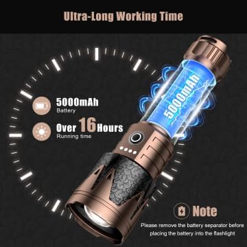 Miniatura 4 de SKYFIRE Linternas LED recargables de alto lúmenes, 5000 mAh, linternas tácticas súper brillantes, zoom, 6 modos, luz de flash impermeable para