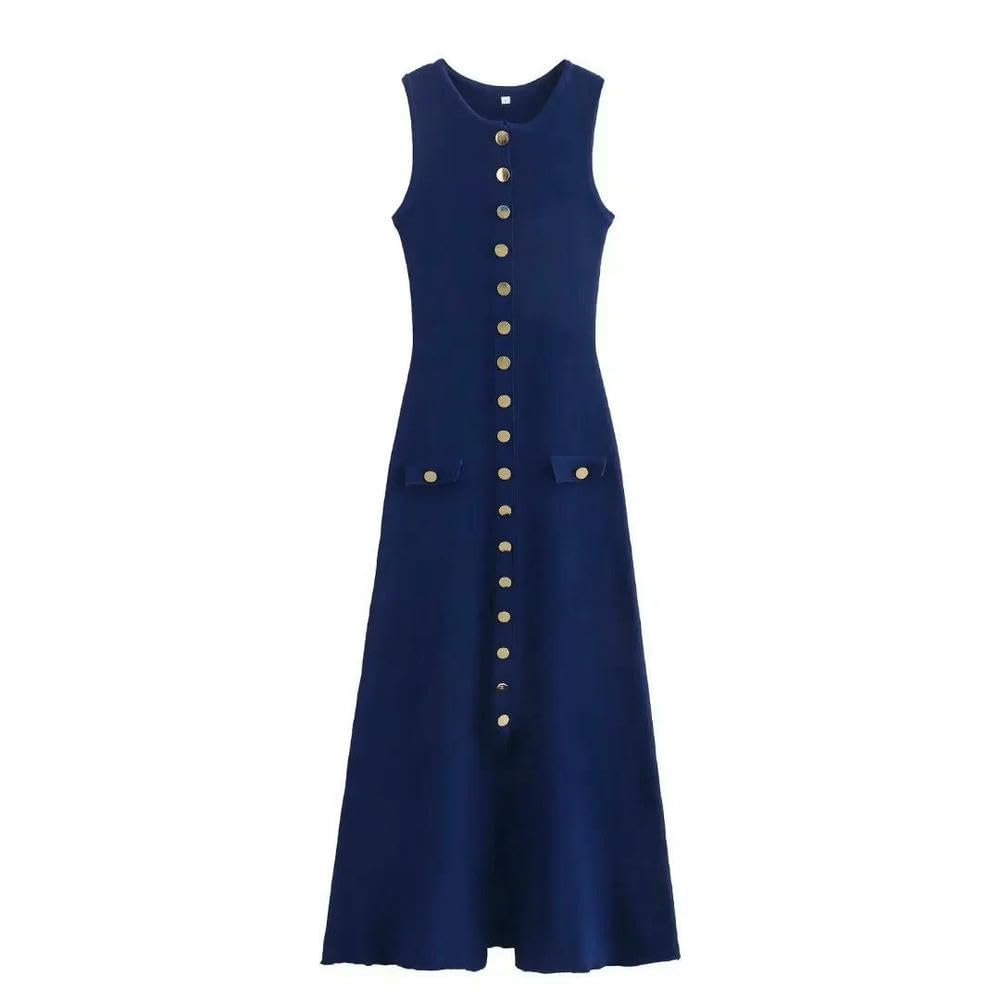 gonne da Donna Abito da Donna A Maglia da Donna O Abito Senza Maniche con Tasche Vestito Midi-Beige-m